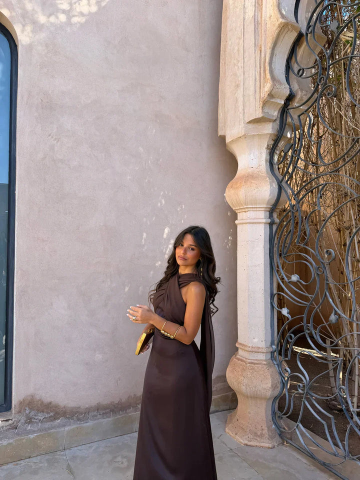 NOA | VESTIDO LISO VINTAGE CON LAZO Y CINTURA ALTA