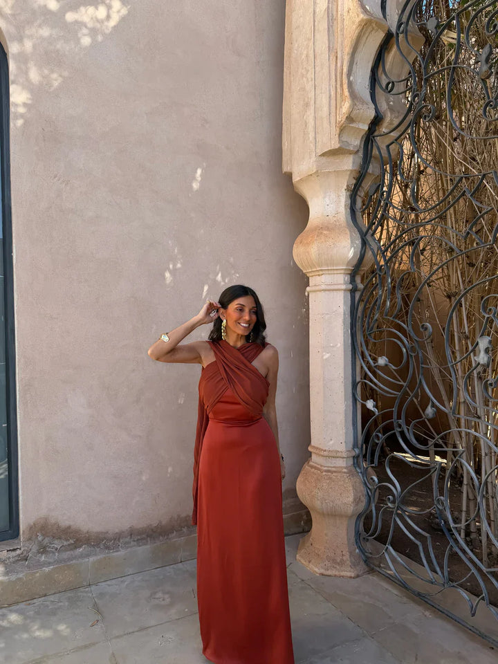 NOA | VESTIDO LISO VINTAGE CON LAZO Y CINTURA ALTA