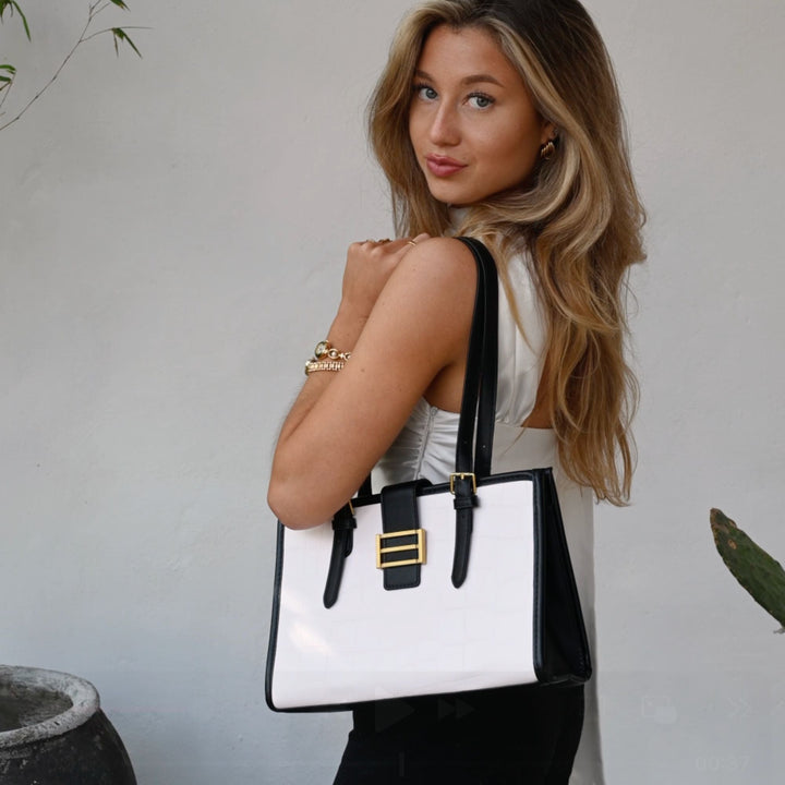 CLARA CROC TOTE WHITE BLACK
