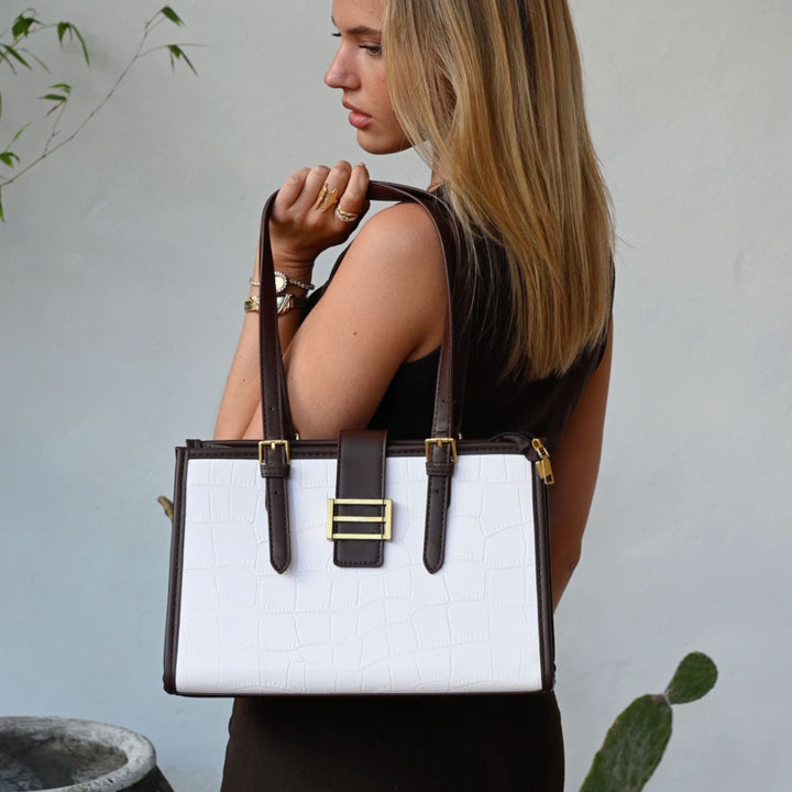 CLARA CROC TOTE WHITE BROWN
