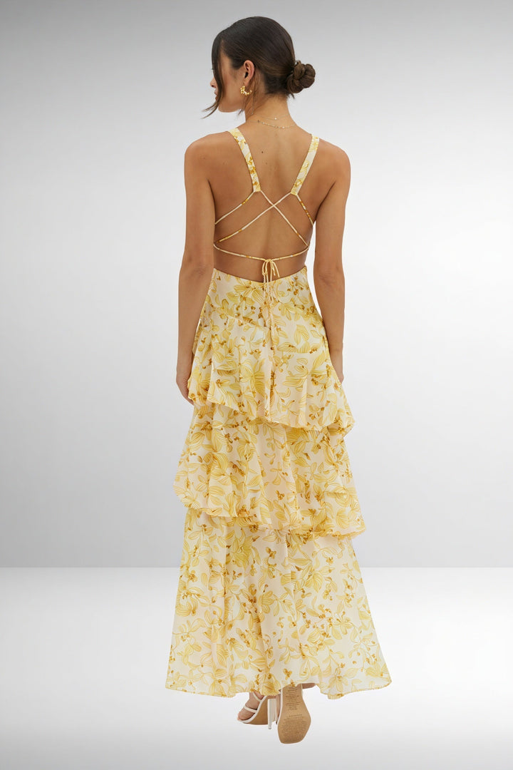 VESTIDO CON ESTAMPADO FLORAL Y ESCOTE PROFUNDO