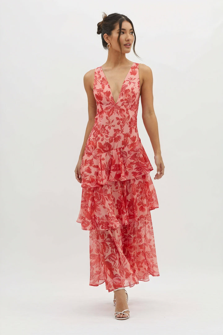 VESTIDO CON ESTAMPADO FLORAL Y ESCOTE PROFUNDO