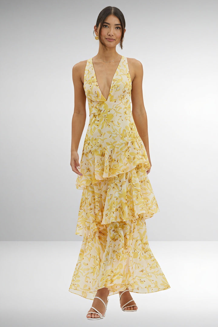VESTIDO CON ESTAMPADO FLORAL Y ESCOTE PROFUNDO