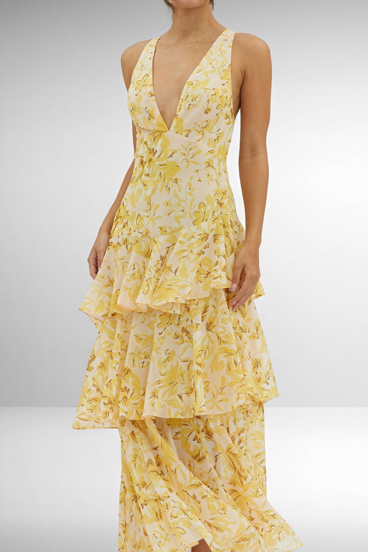 VESTIDO CON ESTAMPADO FLORAL Y ESCOTE PROFUNDO