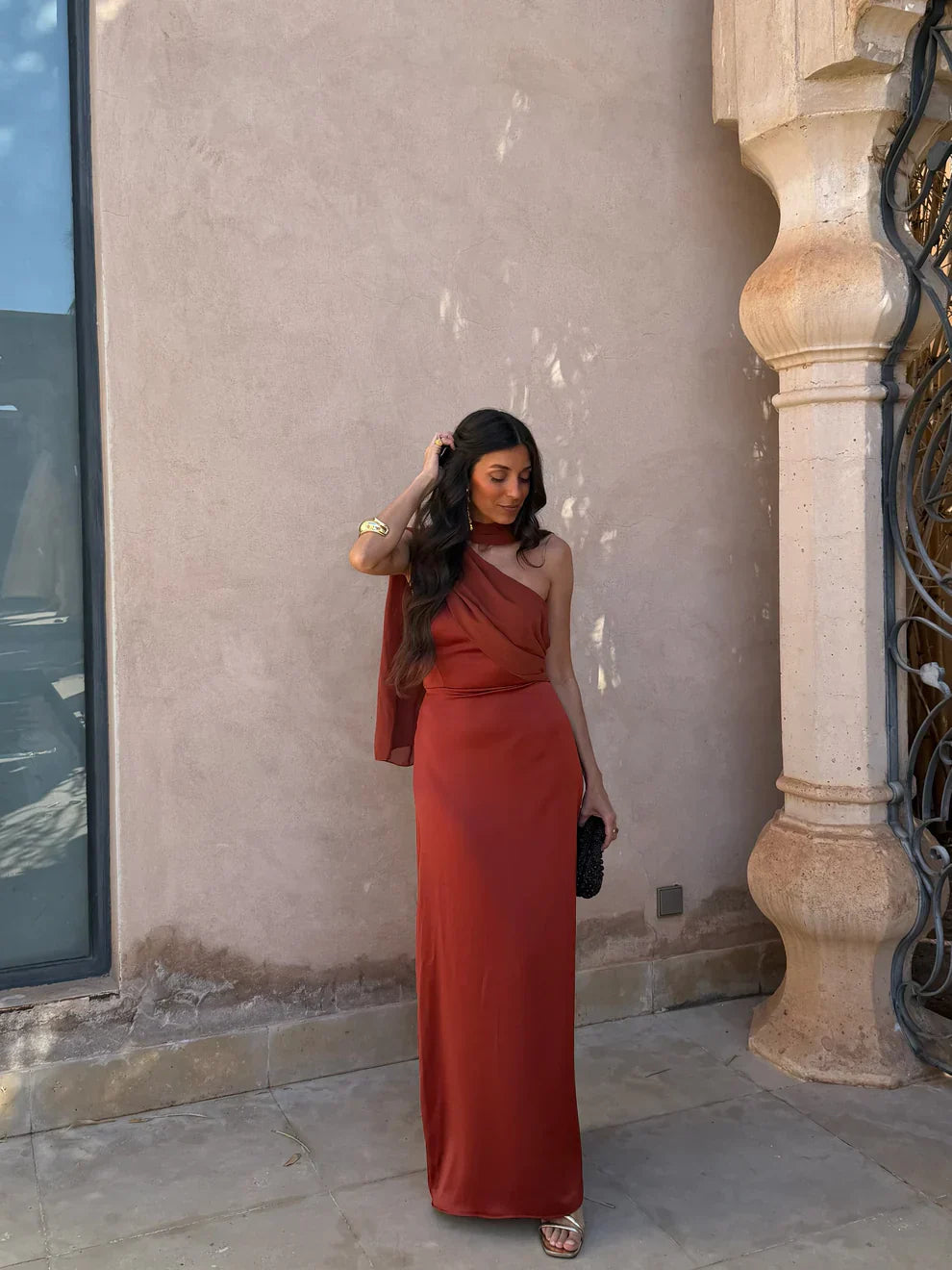 NOA | VESTIDO LISO VINTAGE CON LAZO Y CINTURA ALTA