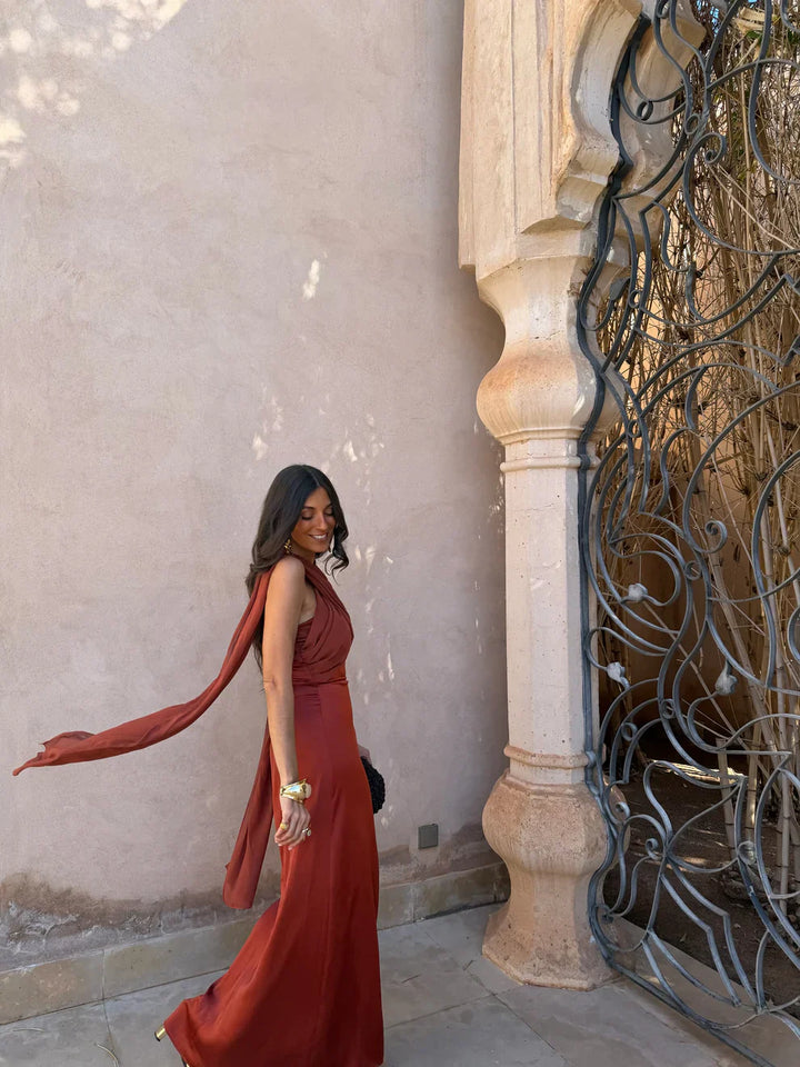 NOA | VESTIDO LISO VINTAGE CON LAZO Y CINTURA ALTA