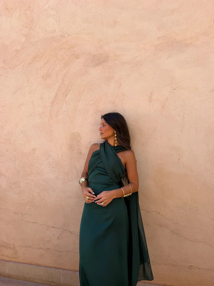 NOA | VESTIDO LISO VINTAGE CON LAZO Y CINTURA ALTA