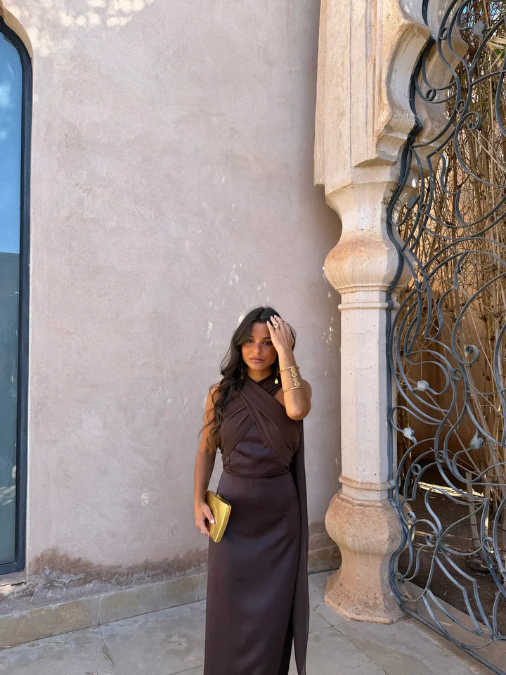 NOA | VESTIDO LISO VINTAGE CON LAZO Y CINTURA ALTA