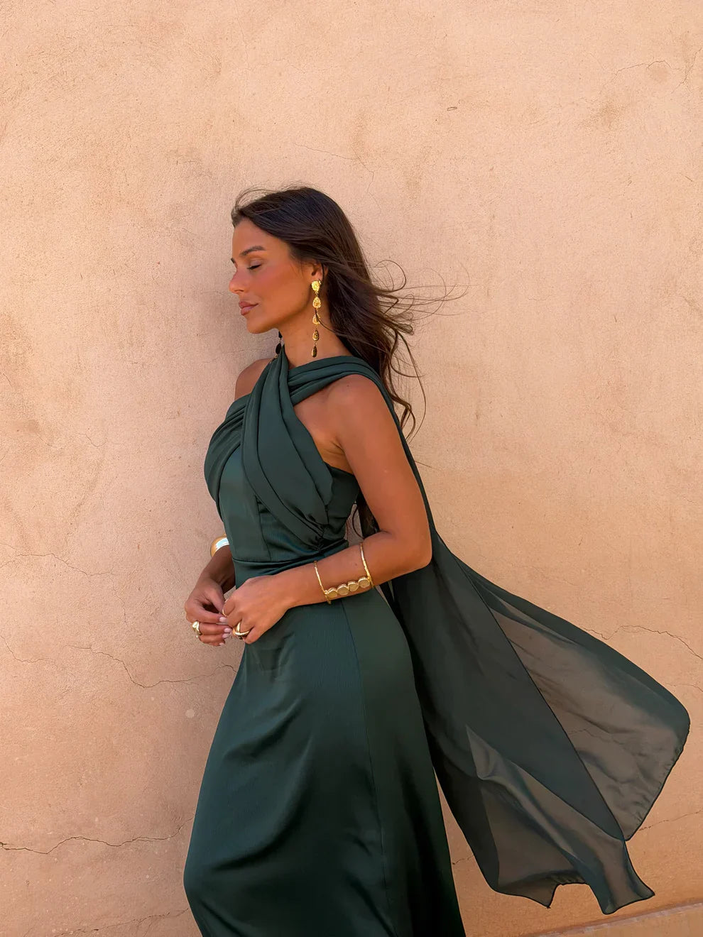 NOA | VESTIDO LISO VINTAGE CON LAZO Y CINTURA ALTA