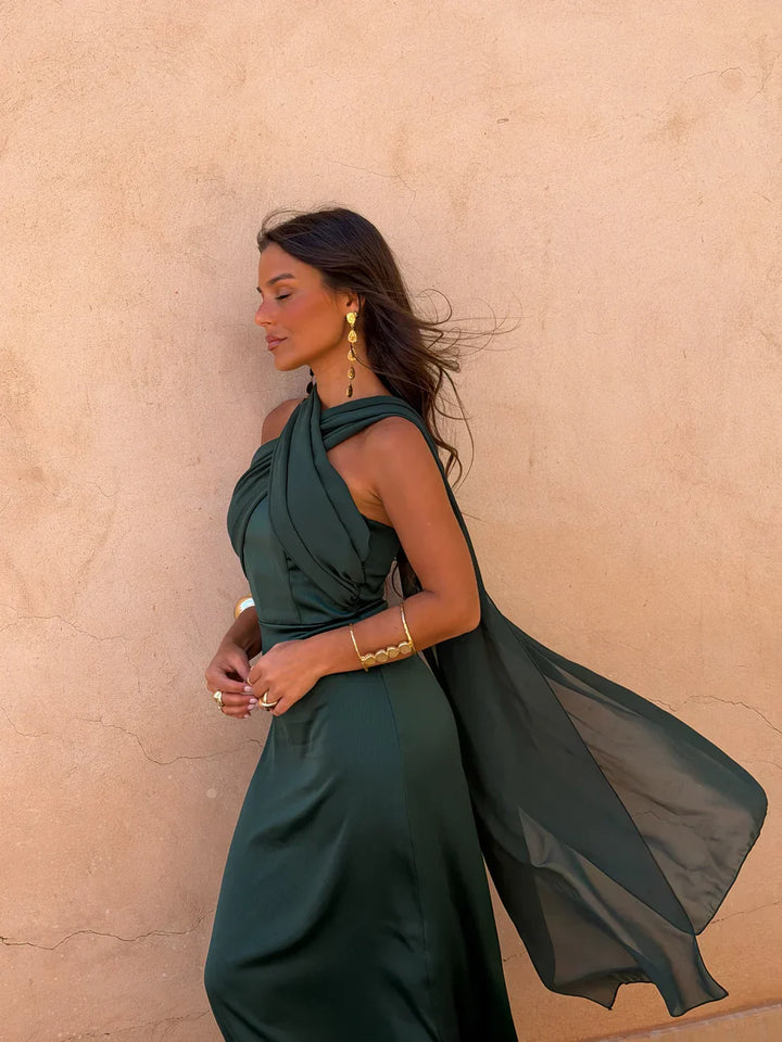 NOA | VESTIDO LISO VINTAGE CON LAZO Y CINTURA ALTA