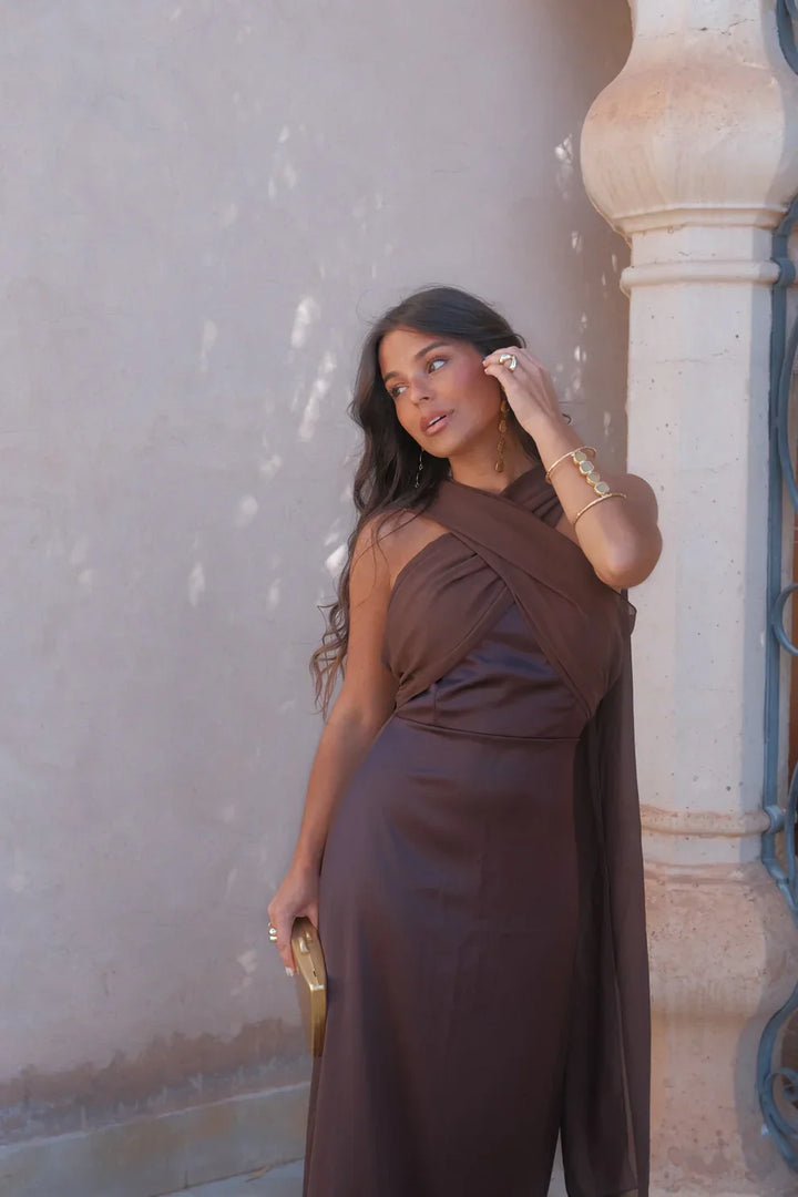 NOA | VESTIDO LISO VINTAGE CON LAZO Y CINTURA ALTA