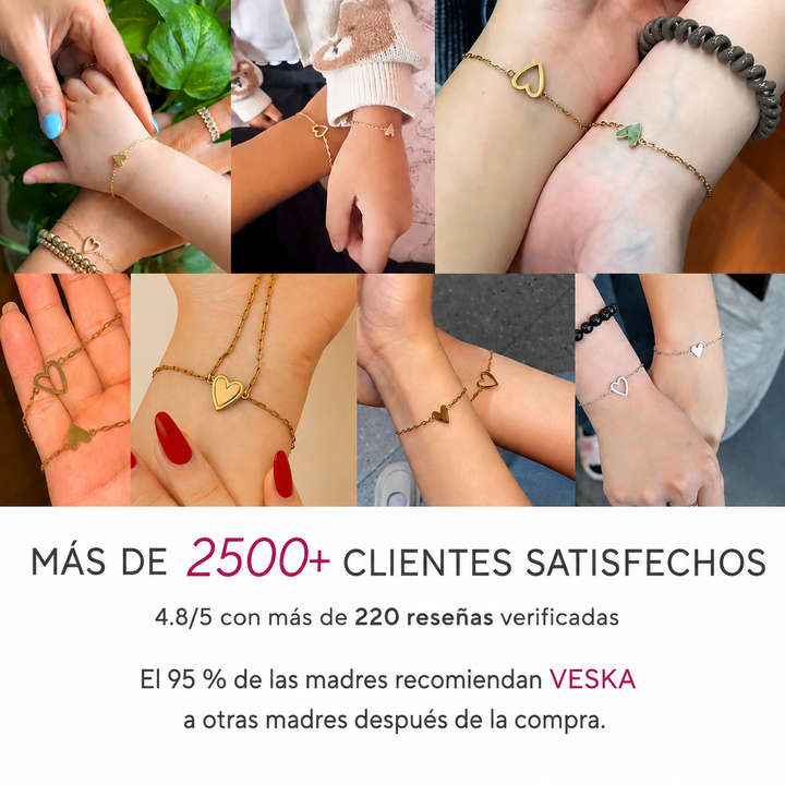 Set de pulseras con corazones de la marca Auxana, con varias pulseras de diseño delicado y cadenas en tonos metálicos.